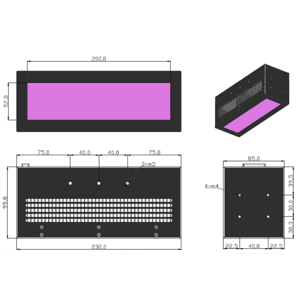 400W UV Curing LED system 200*50mm size High-Power Irradiation Curing for bonding or sealing and inks
