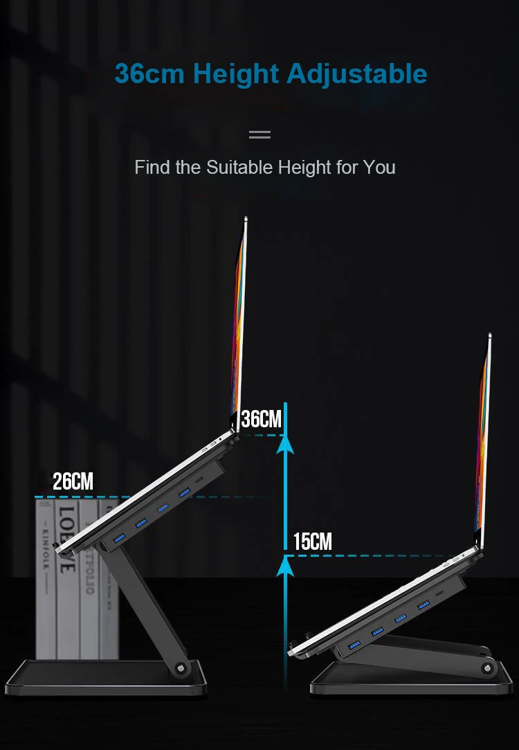 Wholesale Adjustable Tablet Laptop Cooling Stand with 4 USB Ports Single Cooling Fan Stand