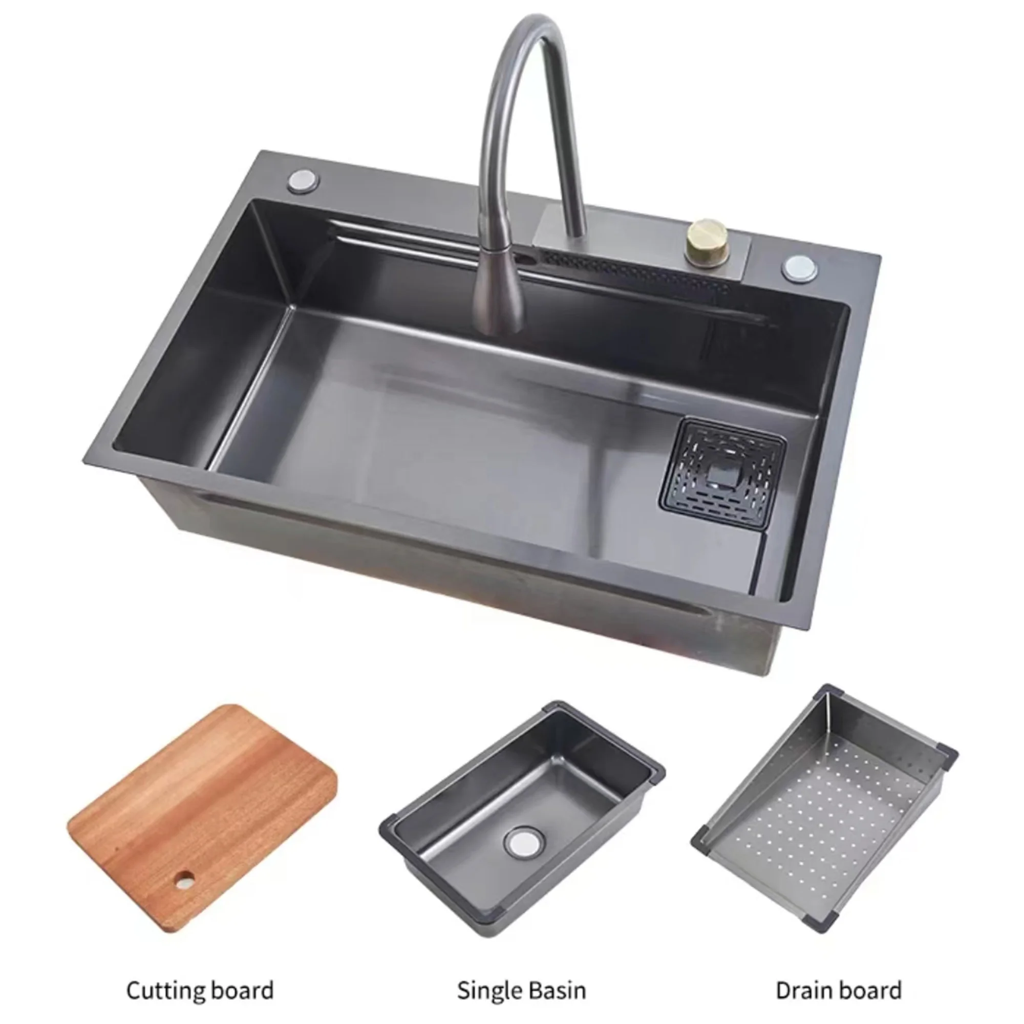 Factory Wholesale High Quality Modern Design Silver Sus304 Kitchen Multifunctional Sink Faucet Set Brushed Single Bowl Sink