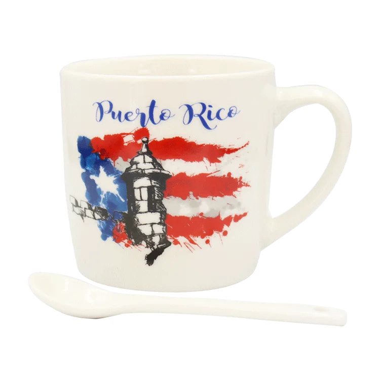 Hot Selling Ceramic Coffee Cup American Stars And Stripes Coffee Mug With Ceramic Spoon