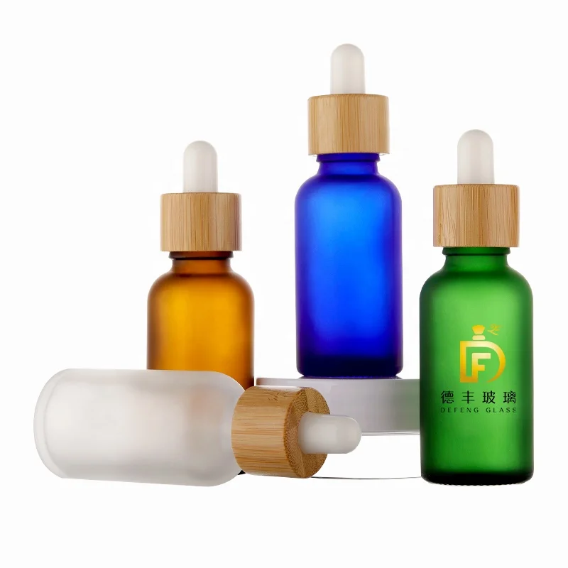 Empty Glass Dropper Bottle With Bamboo Lid Frosted Glass Bottle For Essential Oils Refillable Pipette Bottle