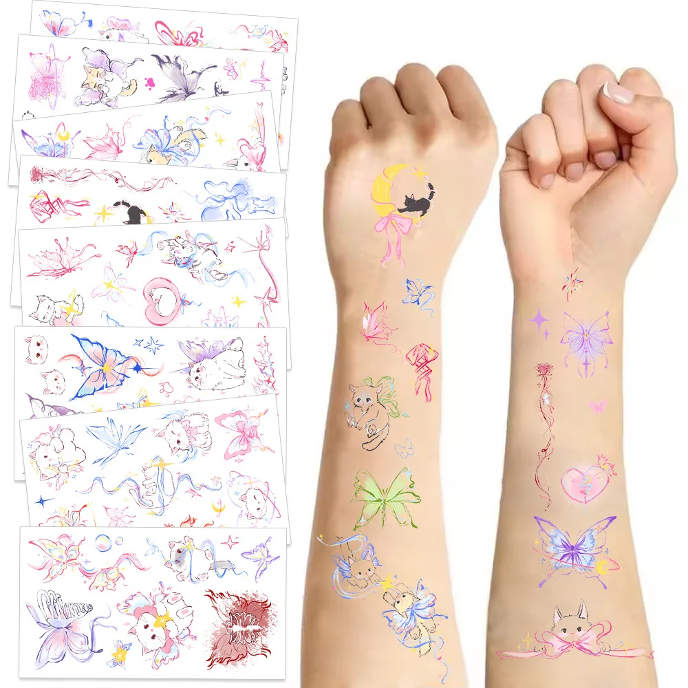 Custom Design 10 Pack Water Transfer Waterproof Temporary Small Blue Butterfly Tattoo Stickers