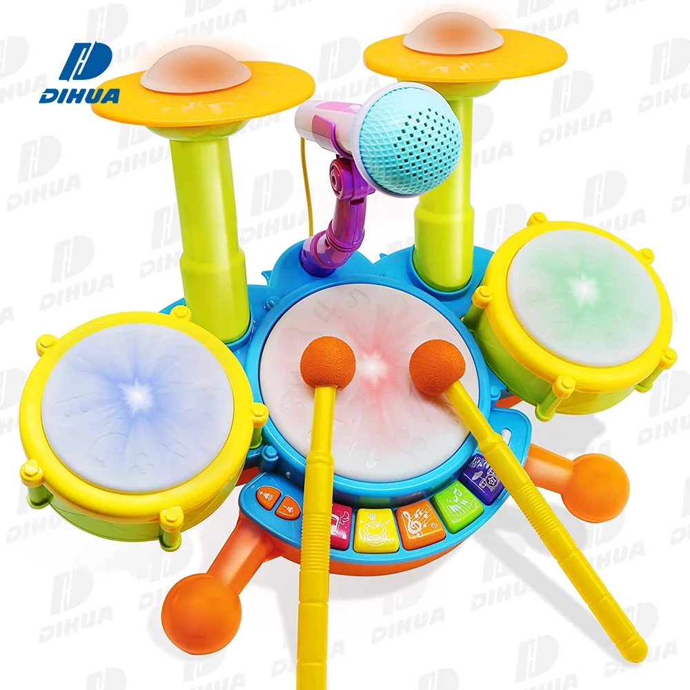 Электрический игрушечный барабан с 2 барабанными палочками и микрофоном детский мультяшный музыкальный инструмент игрушка для