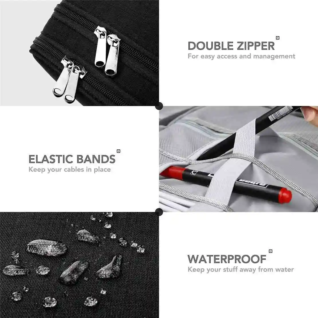 Electronics Travel Organizer, Waterproof Electronic Accessories Case Portable Double Layer Cable Storage Bag for Cord, Charger