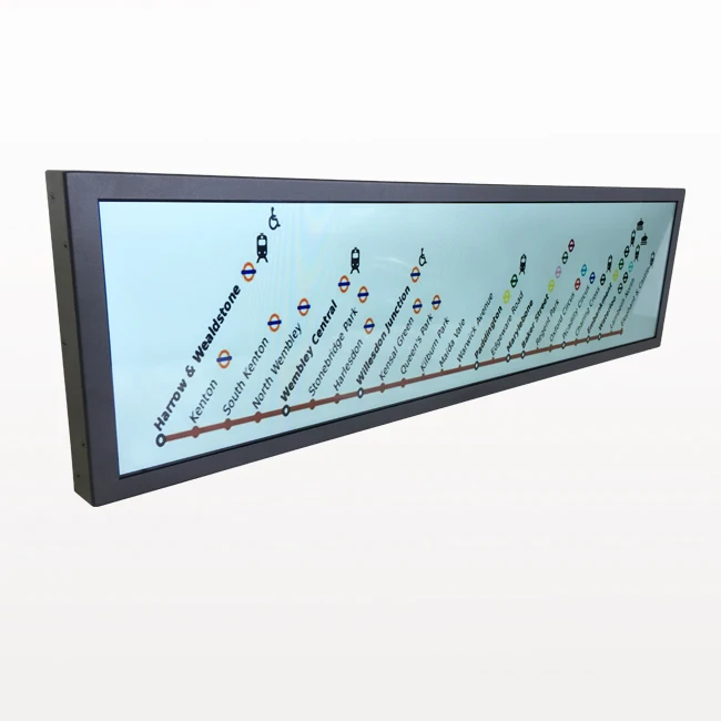 Ultra wide stretched bar lcd screen display to passengers on subway