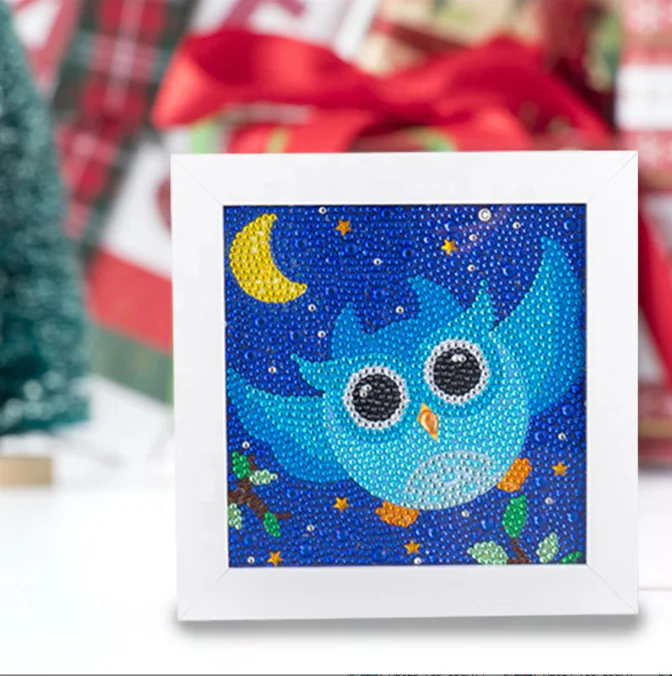 Small size owl framed diamond painting diamond art kit crystal dots art diamond painting with subframe