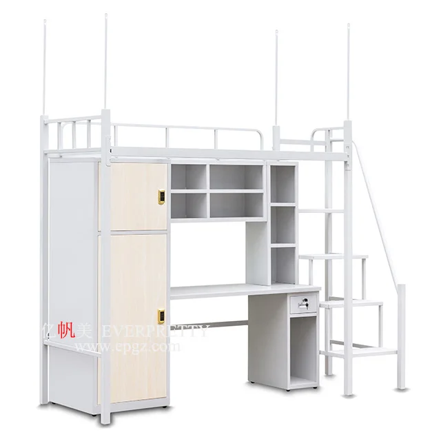Factory Price Hostel Metal Bunk Bed with Desk and Wardrobe