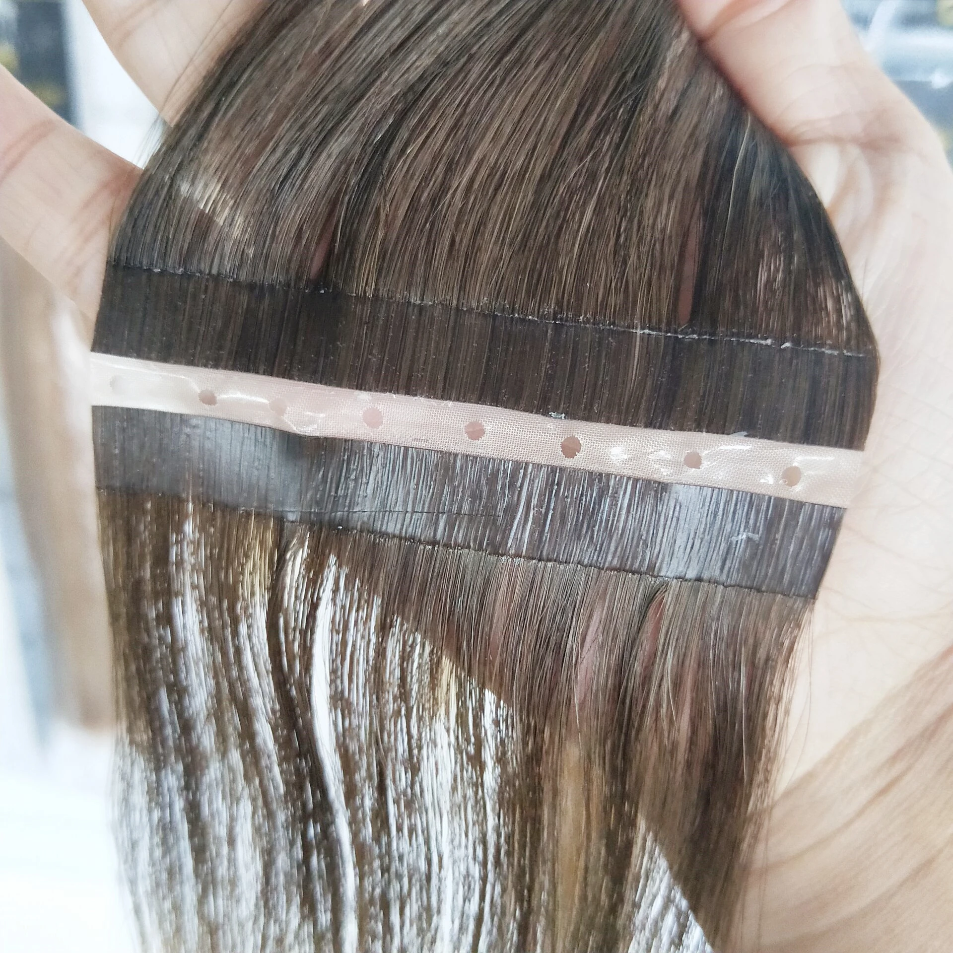 Deluxe Russian Remy Cuticle Intact Human Hair Weft Extension, Micro Bead Twin Tabs Tape Hair