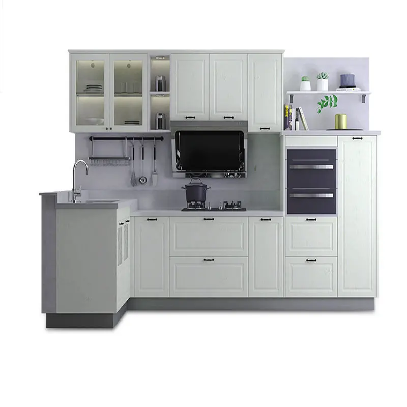 Melamine Modern Kitchen Cabinets/PVC Kitchen Cabinet and Kitchen Island for Home Furniture