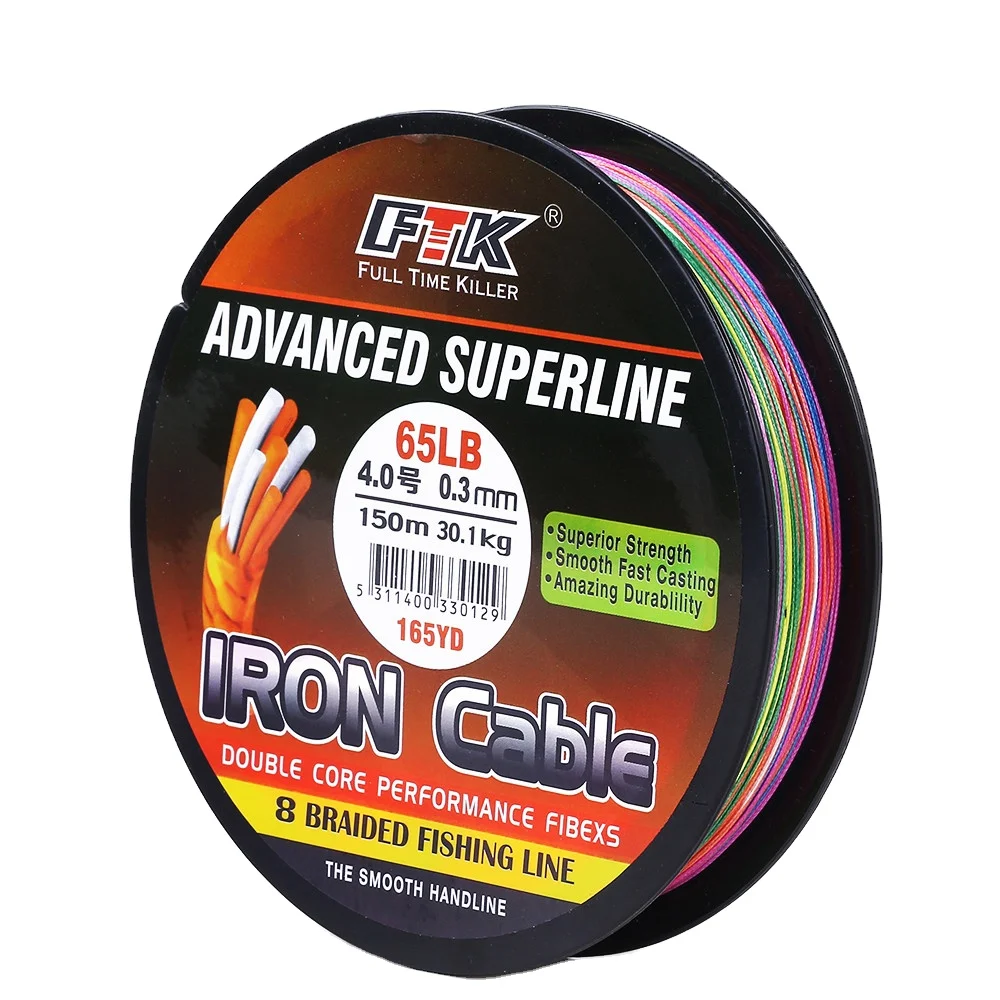 FTK Ready Ship 150M Hot Sale Cheap 8 Strands Multi-color Fishing Wire Multifilament PE 8X Braided Fishing Line