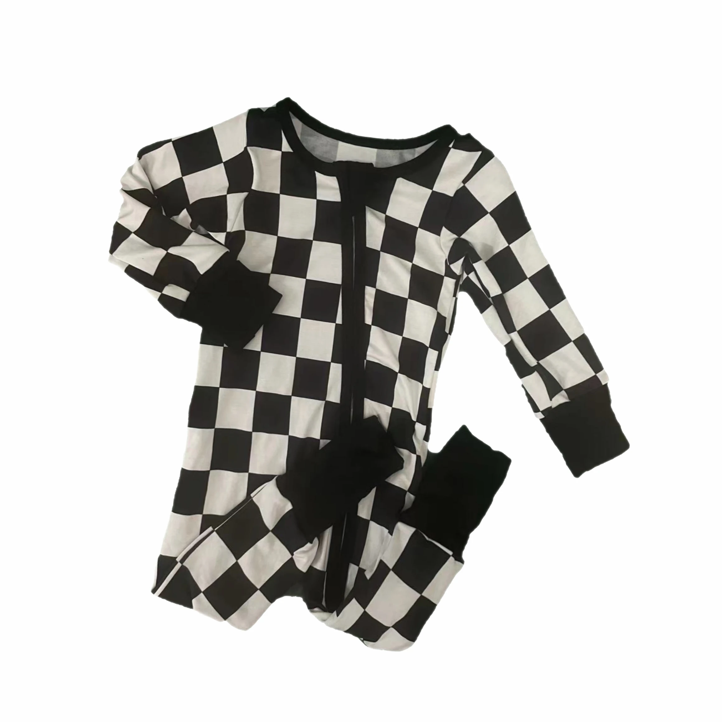 2023 New style Custom high quality bamboo baby pajamas Checked 95% bamboo viscose 5% spandex baby pajamas