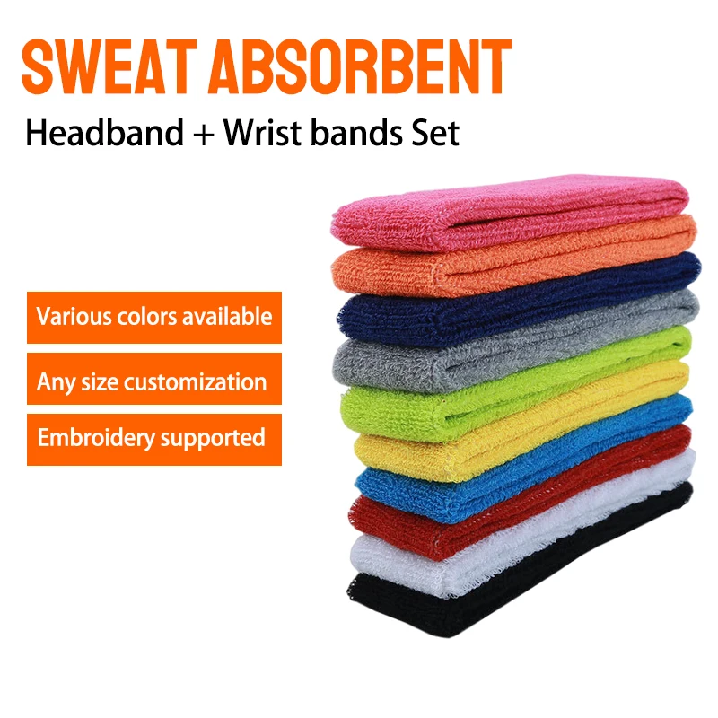 YIWU Logo Custom Solid Color 3 Pieces Sports Bracer Basketball Headband Wrist bands Sweatband Sweat Headbands