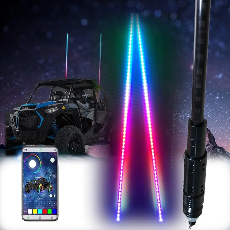 3 ft Led Whip Flag app Control Black Tube chase color Sand Dune Safety antenna light up flag for Car off road 4x4 utv atv