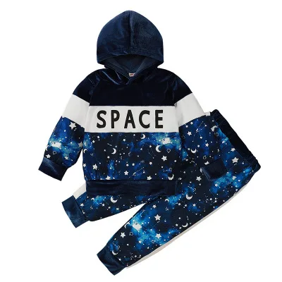 
2021 Kids Boy Suits 3-10 years Set Outfits Children Blue Space Casual Clothes Kids Pleuche Costume 
