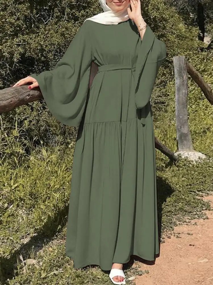 Custom Fashion Modesty O Shape Dubai Style Muslim Clothes Eid Ramadan Prayer Solid Color Abaya Ladies Dress