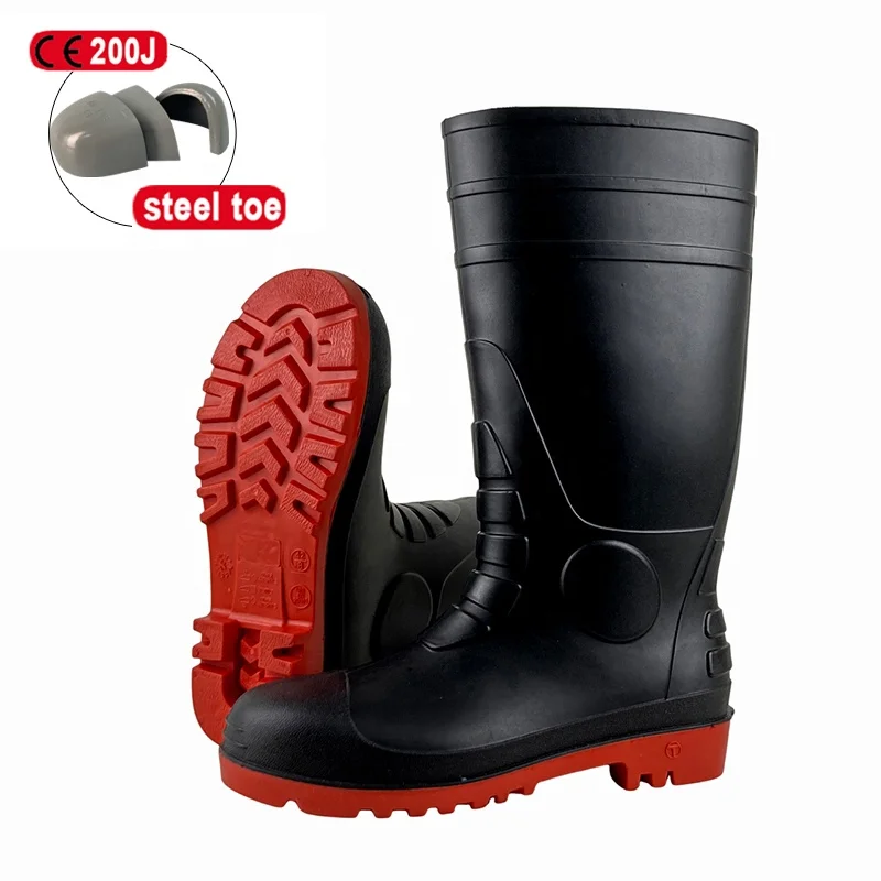 Ce Certified Men Waterproof Shoes Chemicals Resistant Factory Black High Cut Anti-Smash S5 PVC Safety Gum Rain Boots