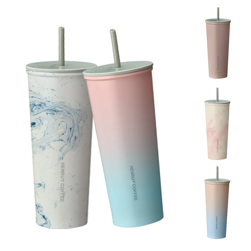 Оптовая продажа, термокружки на заказ, кружки 24 унции с двойной стенкой из нержавеющей стали, кружка-термос с сублимационной соломинкой