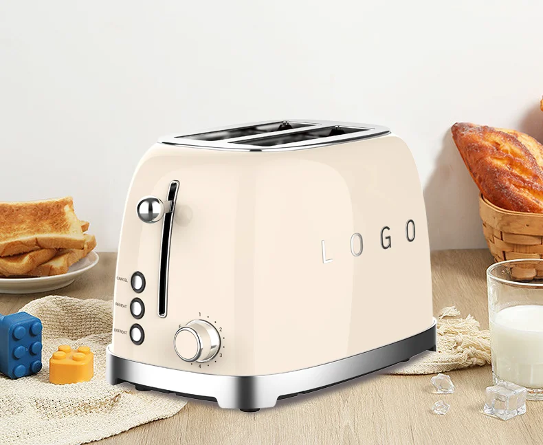 Custom Logo 2 Slice Toaster Retro Home Appliances Automatic Pop up Bread Toaster Stainless Steel Electric Toaster