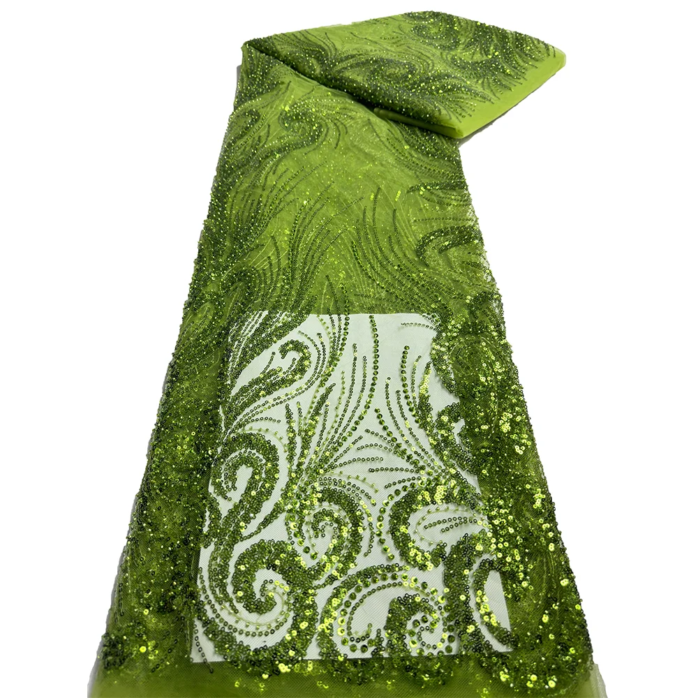 NI.AI New Design Beaded Net Lace Bridal Flower Mesh Embroidered Sequins Lace Fabric with Pearls for Wedding Dress Materials