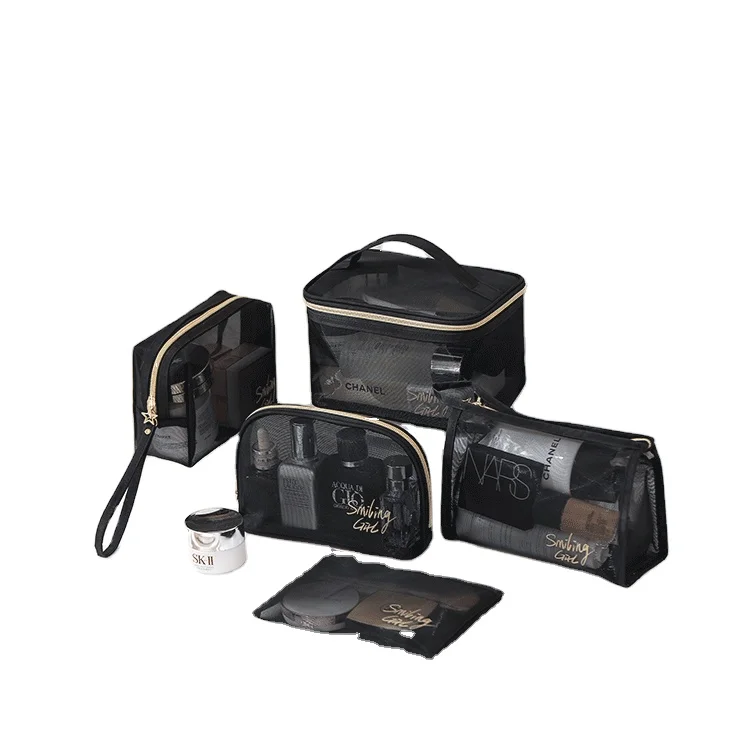 Custom wash Toiletry Black transparent gauze makeup bag simple travel Cosmetic Bag