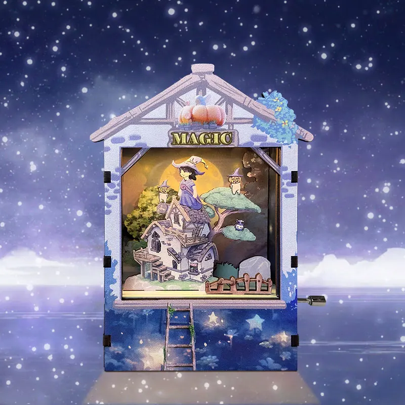 Creative Nightlight Music Box Handmade DIY Assembly Toy 3d Puzzle Wooden Hand cranked Music Boxes