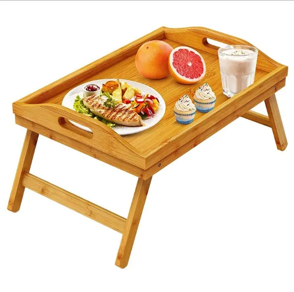 Bamboo Bed Tray Table With Folding Legs Laptop Desk Serving Tray For Sofa Bed Eating Working