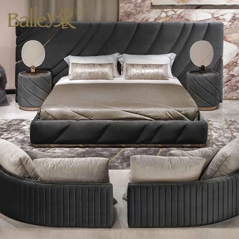 Large Hotel Bed Morden Italian Bedroom Furniture Sets big Bed Golden Metal Style Modern Hotel Sales Color bed for hotel
