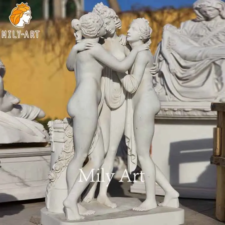 European Style Classic White Marble Statue of Beautiful Three Girl Sculpture
