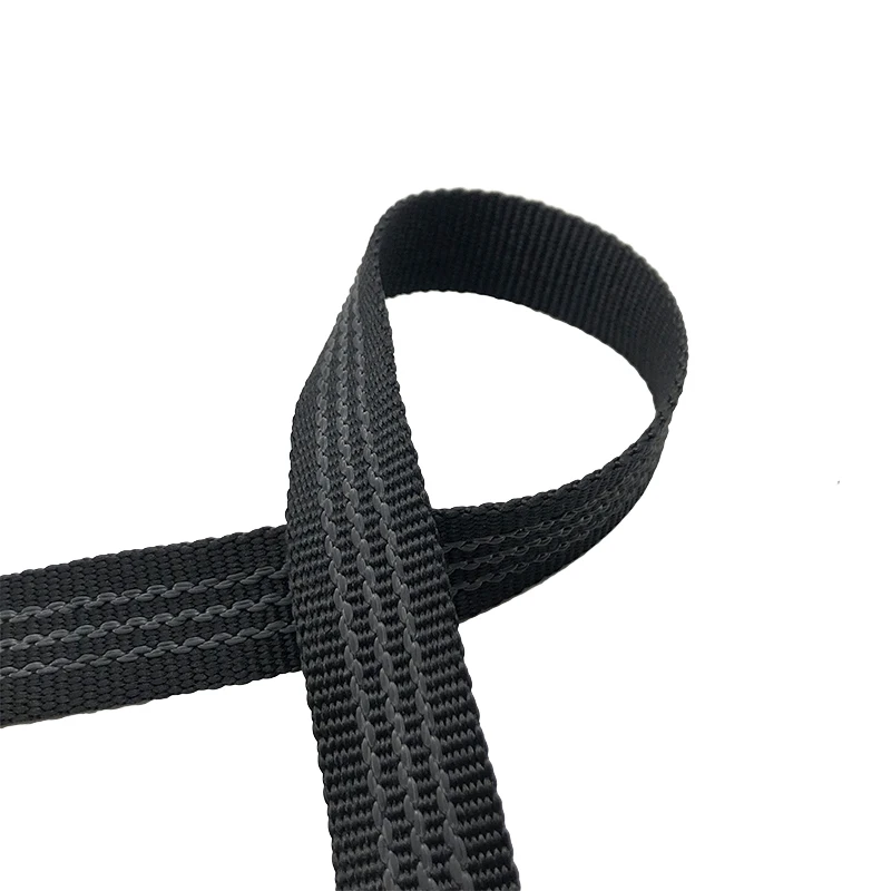 Custom 25mm 1 inch Black Woven Polyester Rubber Thread Anti Non Slip webbing strap