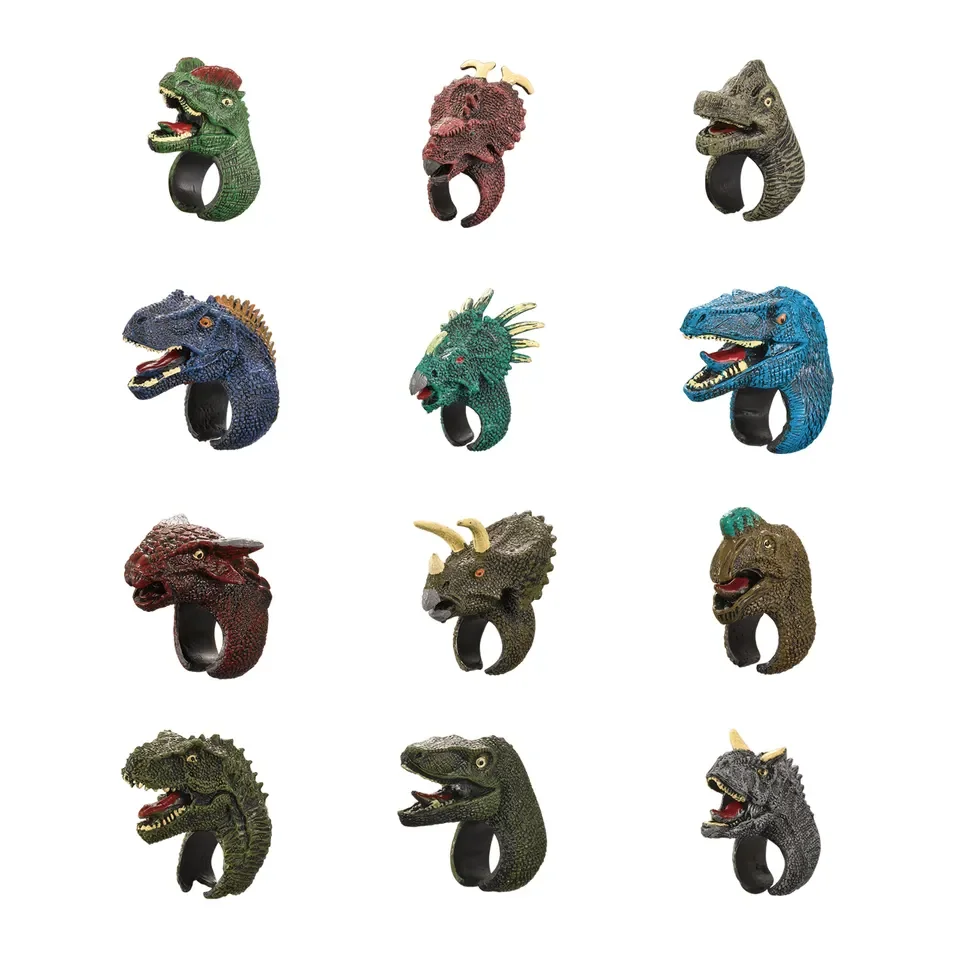 wholesale animal Kids toy Dinosaur ring toy Child custom silicone rubber finger ring Gashapon Machine capsule toys