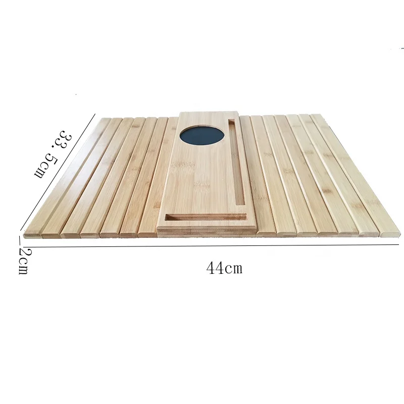 Best seller Natural Sofa Tray Folding Bamboo wood Sofa Arm Coaster, Couch Armrest Snack Tray Table with Phone Holder