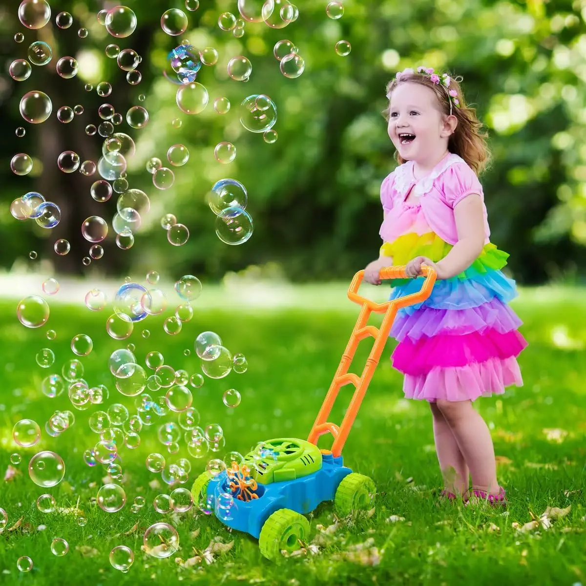 Bubble Lawn Mower Kids Bubble Blower Maker Machine Indoor Outdoor Push Backyard Gardening Toys