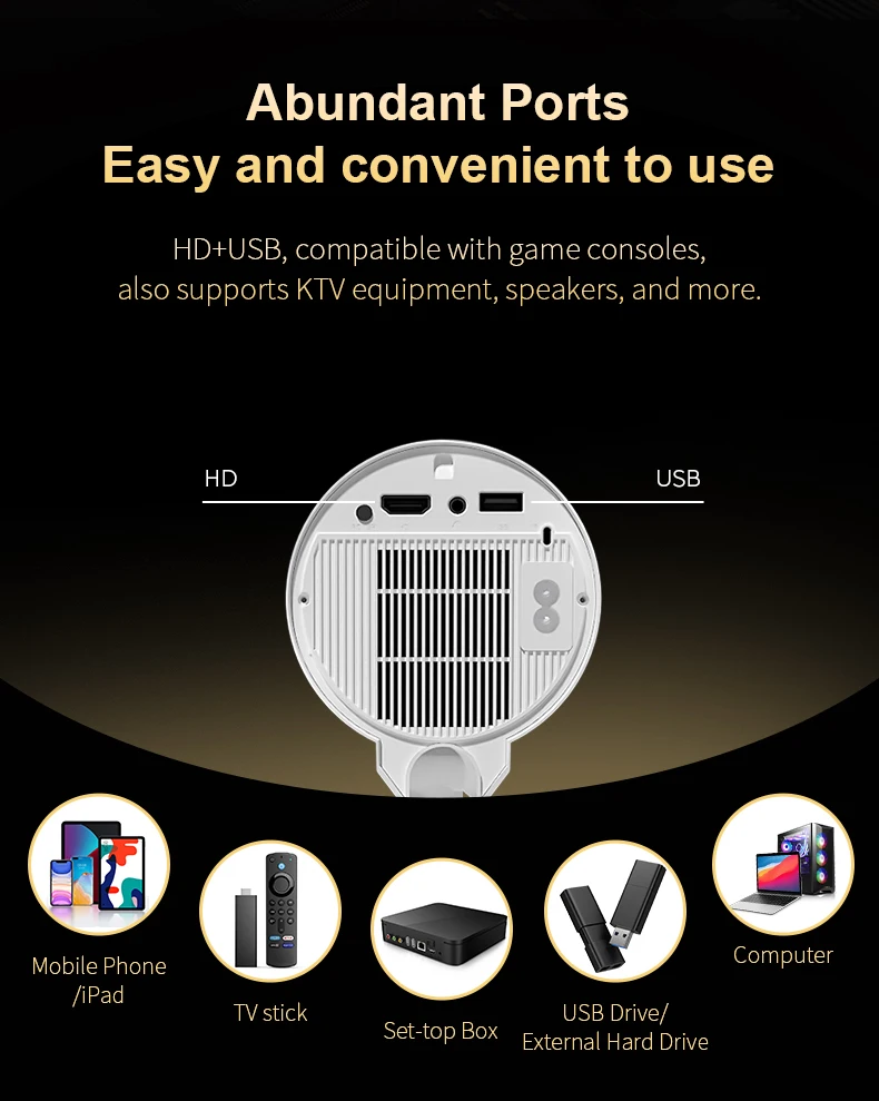 Factory Direct Sales TS-7 Projectors High ANSI Smart Projector with 3W Speaker Sound 4K Home/Outdoor Movie Projector