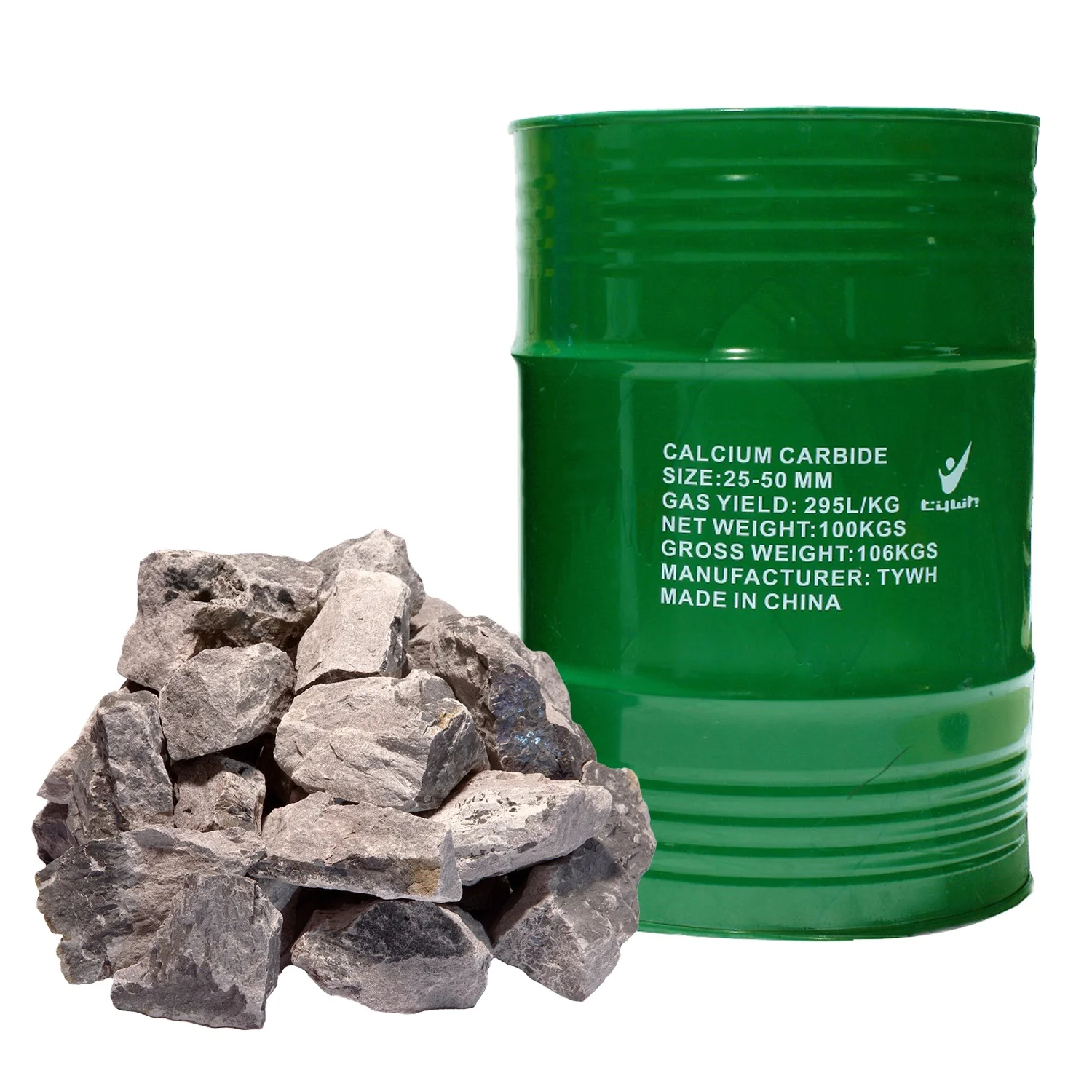 China Tywh Factory 80-120mm Cac2 Calcium Carbide 50/100Kg Drum Acetylene Gas High Yield 295L/Kg