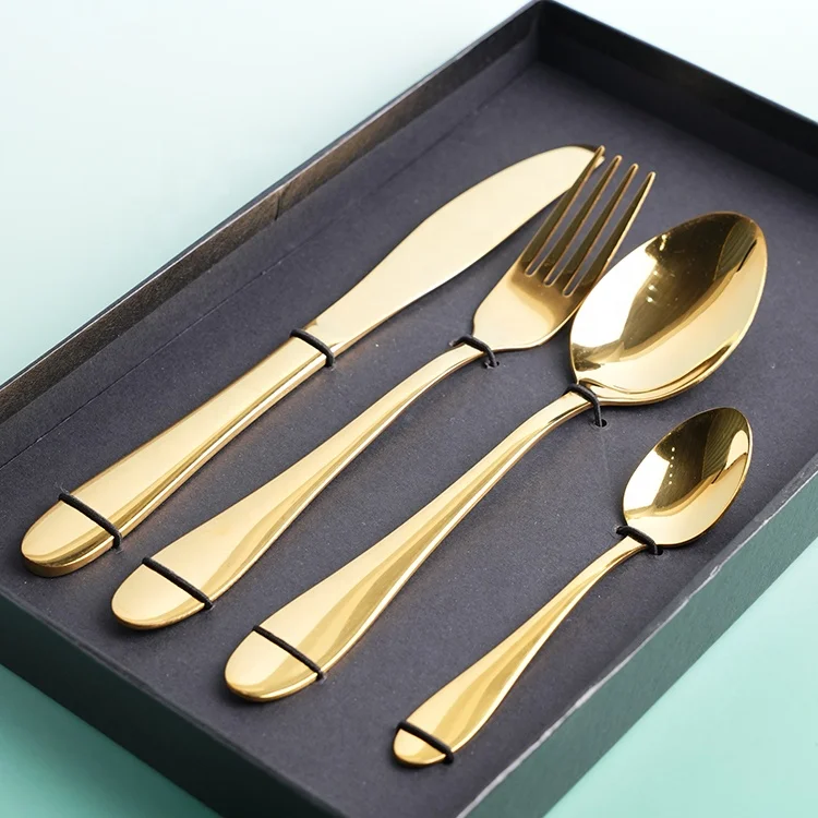Set of 4 Pieces Stainless Steel Cutlery Sets Gold Plating Fork Spoon Knife Tableware Set Restaurants