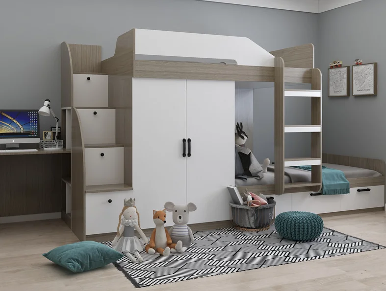 Amazon Hot Selling Custom Modern Wood Children Folding Bunk Bed With Slide