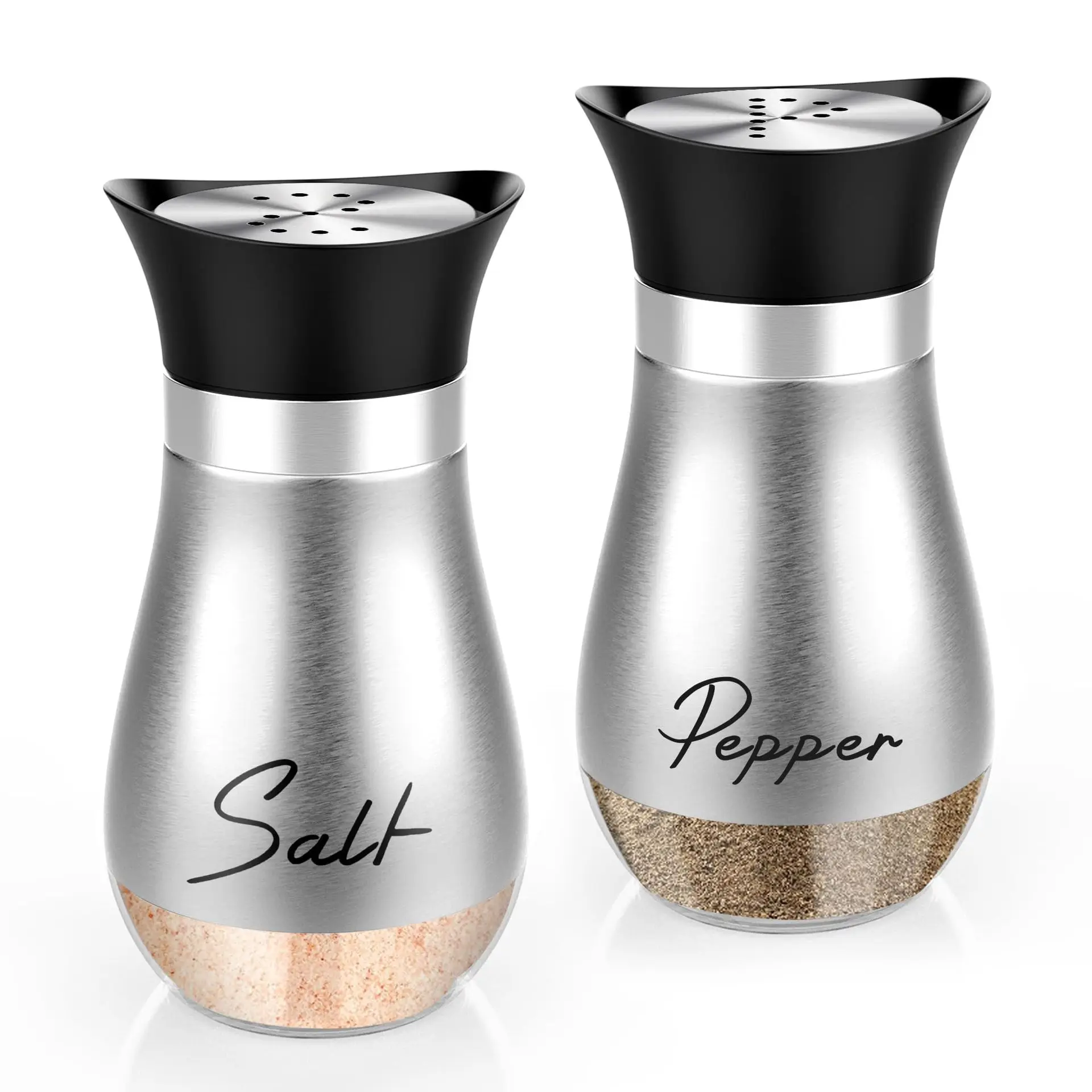 Salt and Pepper Shakers Set,4 oz Glass Bottom Salt Pepper Shaker with Stainless Steel Lid for Kitchen Cooking Table,Bbq