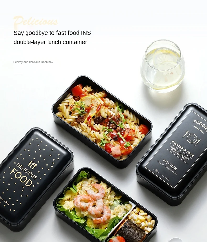 New Fashion Lunch Box Lunch Office Worker Student Double Layer Microwave Oven Heating Separate Large Fruit Salad Lunch Box Set