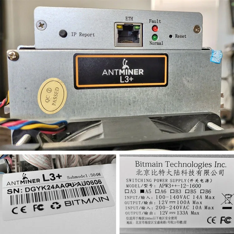  LTC L3 + Litecoin Bitmain Майнер ASIC машина 504mh/s Scrypt 800w блокчейн майнеры Antminer с блоком