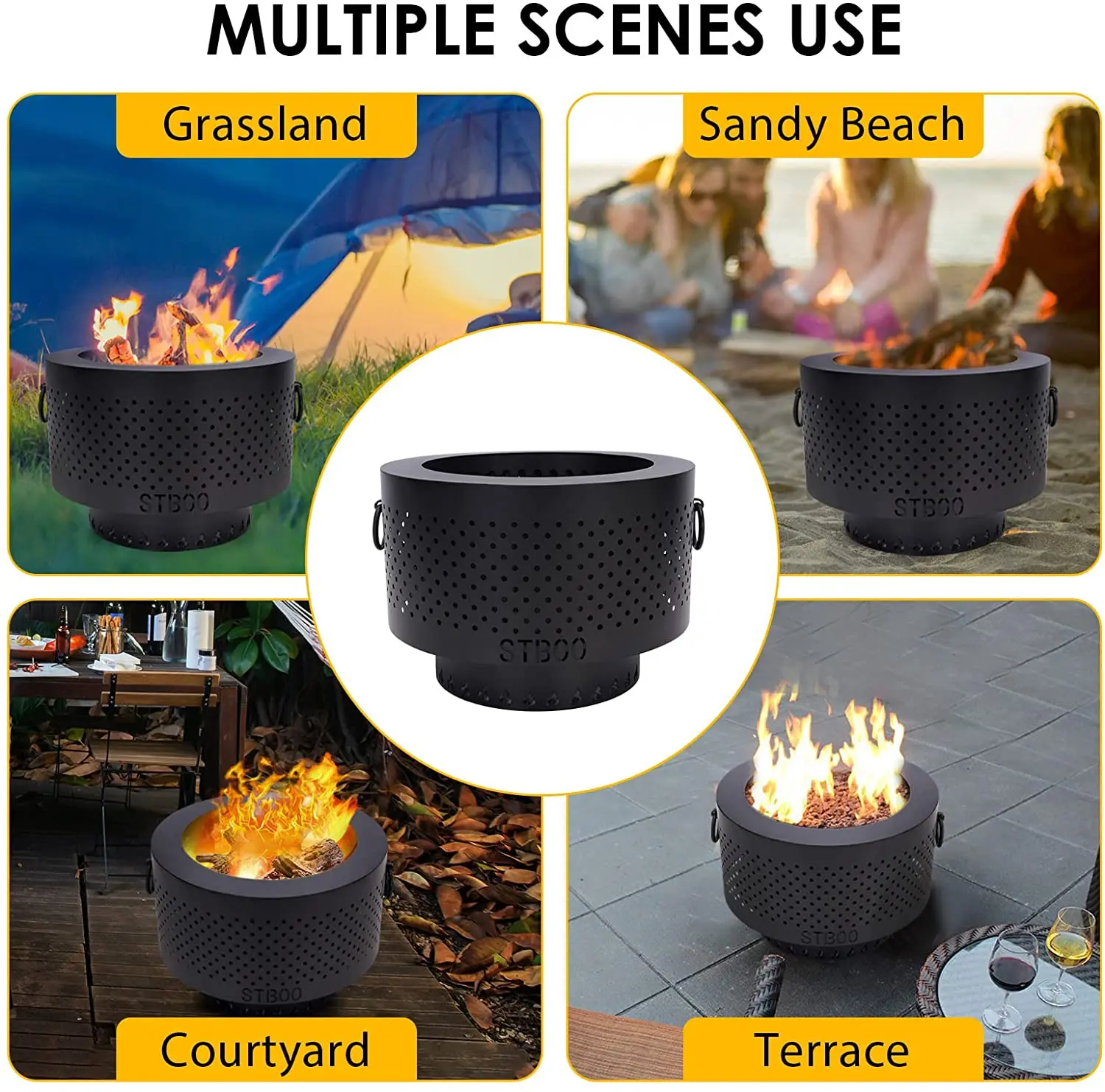 Smokeless Outdoor Fire Pit Furniture Garden Firepit Metal Round Fireplace With Carrying Storage Bag