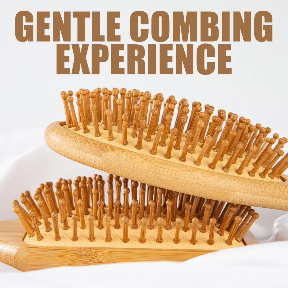 Sustainable Hair Smoothing Scalp Massage Brush Detangler Hair Brush Anti-frizz Eco Bamboo Handle Detangling Paddle Brush