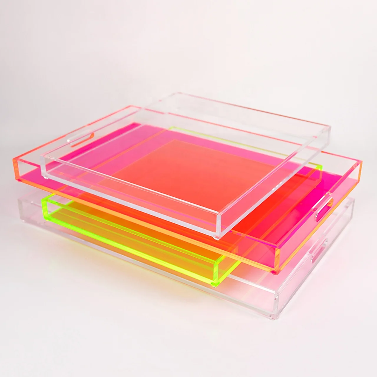 Wholesale Fancy Lucite Acrylic Rectangle Serving Tray Handles Decorative