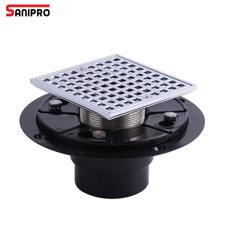 SANIPRO Square Floor Drain Strainer Stainless Steel Cover Grate with ABS Plastic Bottom, Matte Black Bathroom Shower Drains