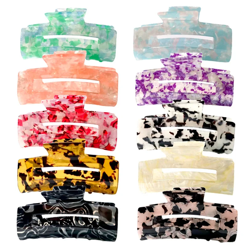 7.5cm Amazon Hot Hair Accessories Acetic Acid serrated hair Rectangular Hollow Claw Back Head Ponytail Hair Claw Clip