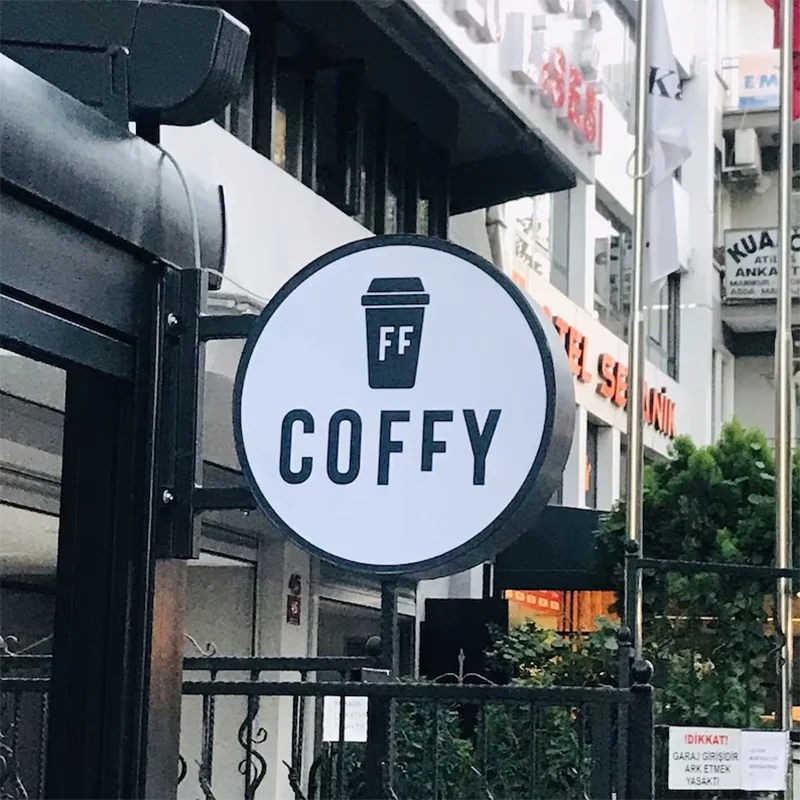 Double Sided Custom Round Exterior Circle Sign and Illuminated Round Light Box, Blade signage, Embossing Logo Business Cafe Sign