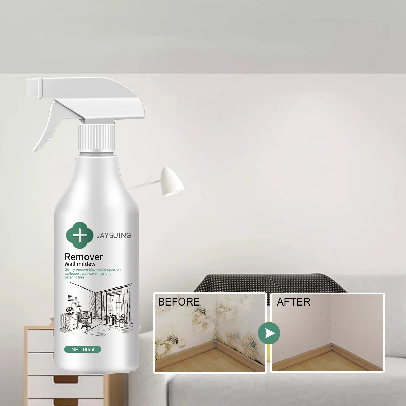 Jaysuing Mildew Removal Eco-friendly Mold Remover Gel Non Irritating Mold Mildew Remover Spray