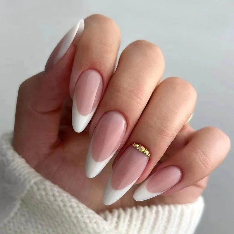Popular Minimalist French Almond Shaped Enhancements Finished Girl Gentle Press On Nails