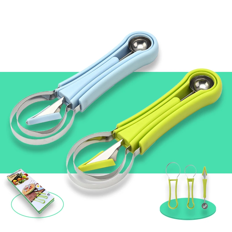 4 In 1 Melon Baller Scoop, Stainless Steel Watermelon Cutter Fruit Carving Tools Set for Fruit Slicer Dig Pulp Separator