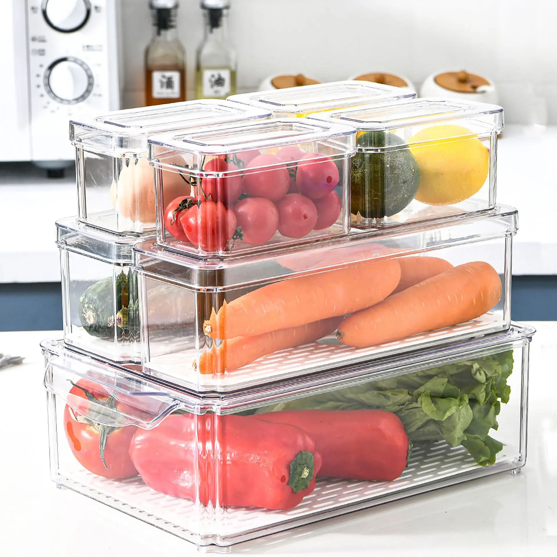 7Pcs Set Square Fridge Storage Container Kitchen Food Preservation Fresh Container Refrigerator Organizer Bin