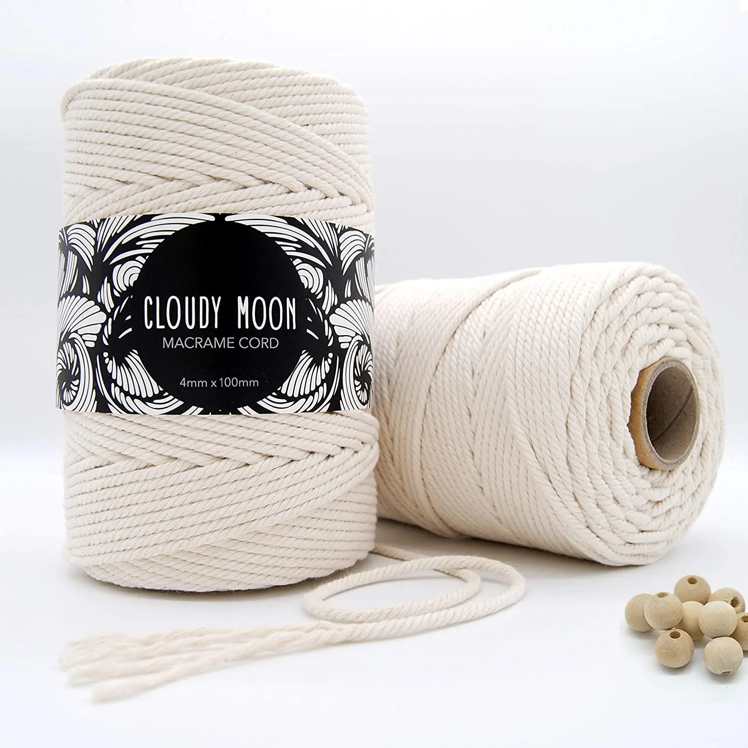 100% Natural Soft Cotton Macrame Cord  | 4 Strand Twisted Rope for Wall Decor, Boho Room Decor
